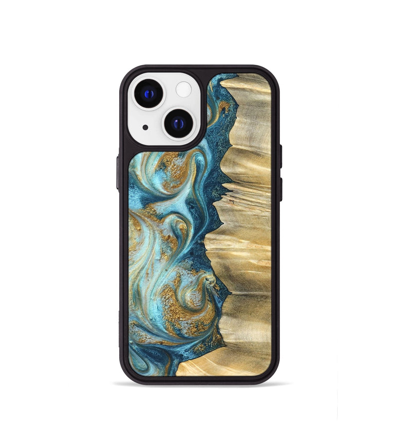 iPhone 13 mini Wood Phone Case - Emilio (Teal & Gold, 825185)