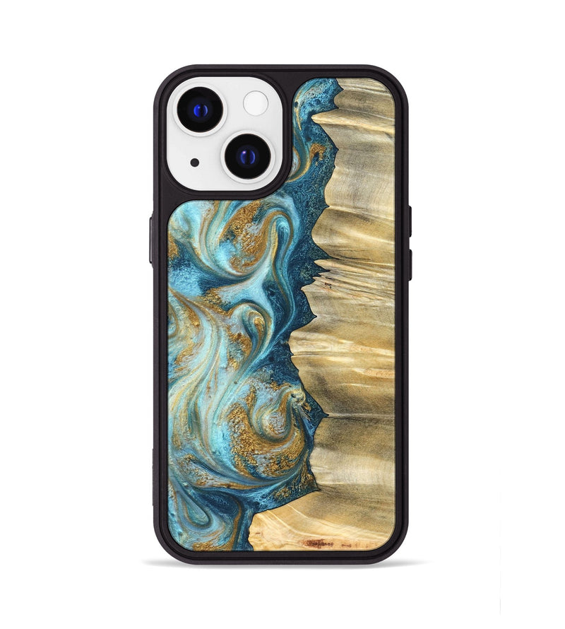 iPhone 13 Wood Phone Case - Emilio (Teal & Gold, 825185)