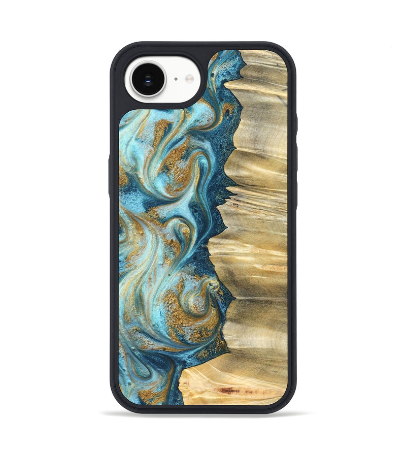 iPhone 16e Wood Phone Case - Emilio (Teal & Gold, 825185)
