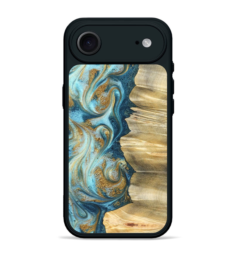iPhone 17 Air Wood Phone Case - Emilio (Teal & Gold, 825185)