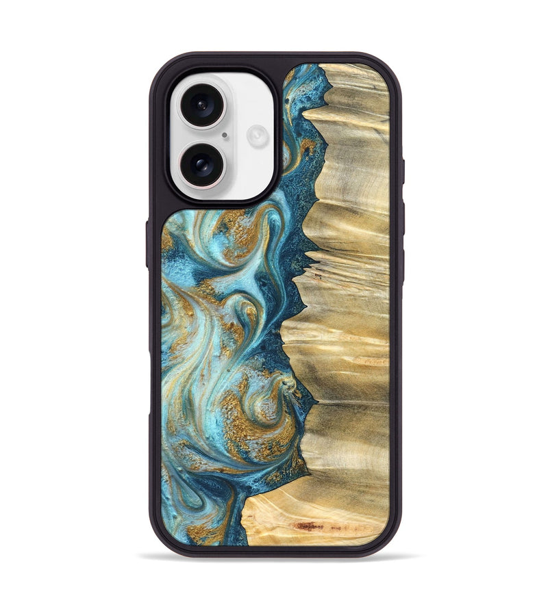 iPhone 17 Wood Phone Case - Emilio (Teal & Gold, 825185)