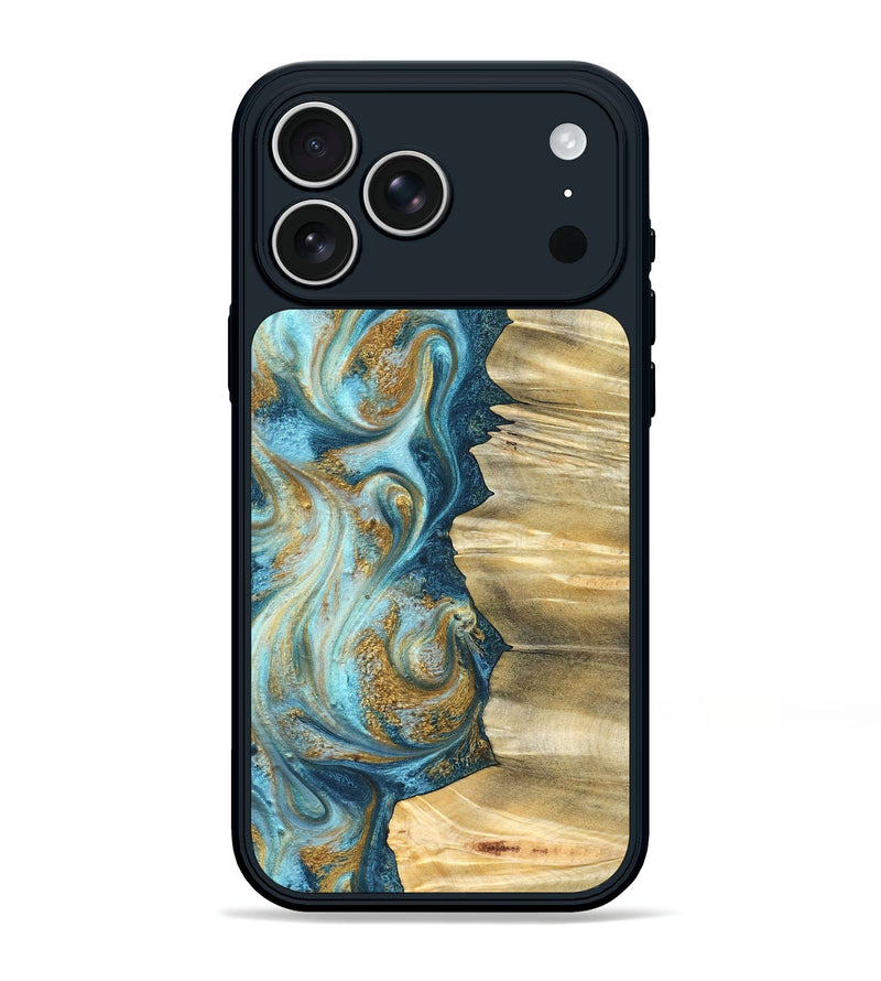 iPhone 17 Pro Max Wood Phone Case - Emilio (Teal & Gold, 825185)