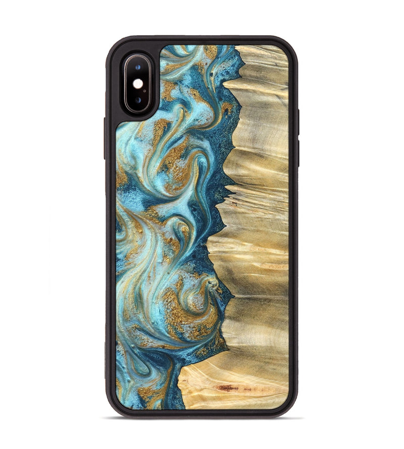 iPhone Xs Max Wood Phone Case - Emilio (Teal & Gold, 825185)