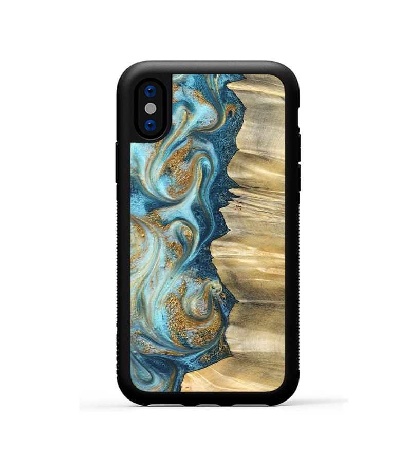 iPhone Xs Wood Phone Case - Emilio (Teal & Gold, 825185)