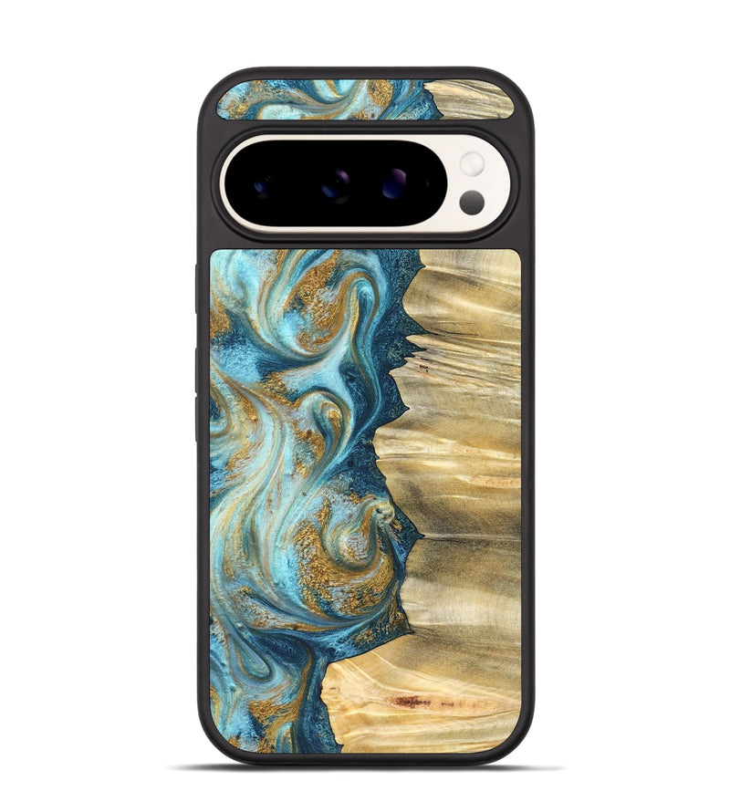 Pixel 9 Wood Phone Case - Emilio (Teal & Gold, 825185)