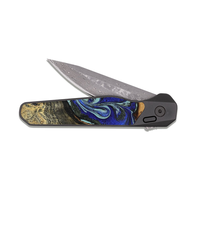 EDC Dark Damascus Wood Pocket Knife - Britany (Blue, 825187)