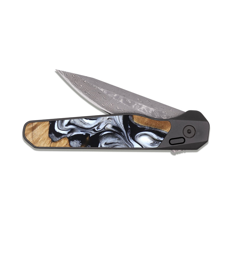 EDC Dark Damascus Wood Pocket Knife - Meagan (Black & White, 825195)