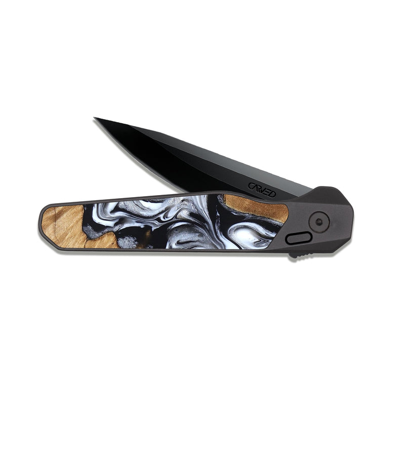 EDC Dark Slate Wood Pocket Knife - Meagan (Black & White, 825195)