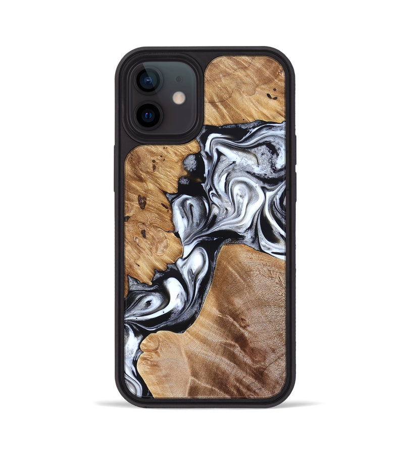iPhone 12 Wood Phone Case - Meagan (Black & White, 825195)