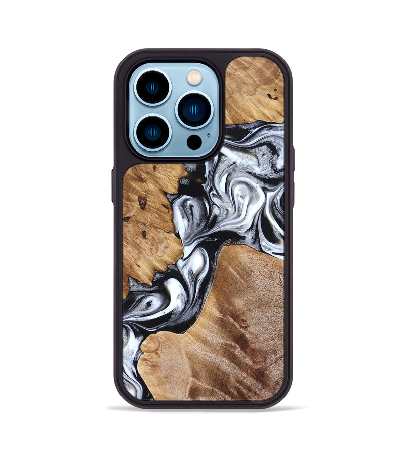 iPhone 14 Pro Wood Phone Case - Meagan (Black & White, 825195)