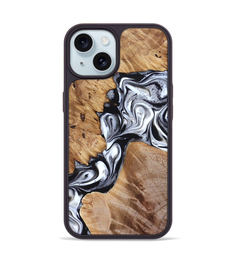 iPhone 15 Wood Phone Case - Meagan (Black & White, 825195)