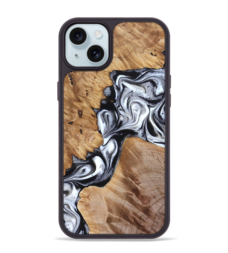 iPhone 15 Plus Wood Phone Case - Meagan (Black & White, 825195)