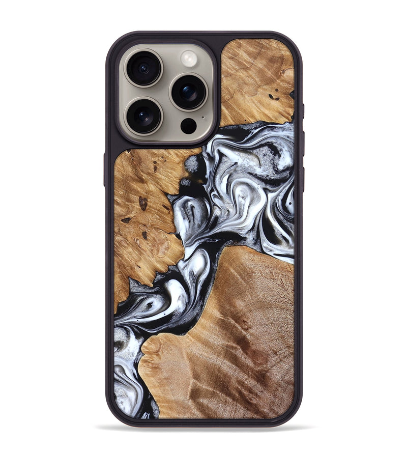 iPhone 15 Pro Max Wood Phone Case - Meagan (Black & White, 825195)