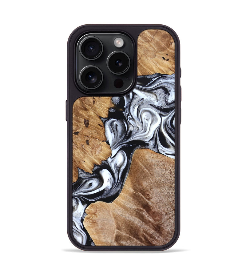 iPhone 15 Pro Wood Phone Case - Meagan (Black & White, 825195)