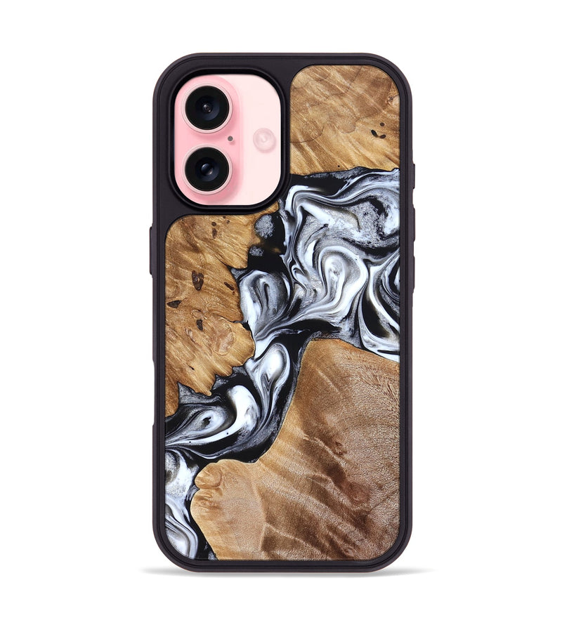 iPhone 16 Wood Phone Case - Meagan (Black & White, 825195)