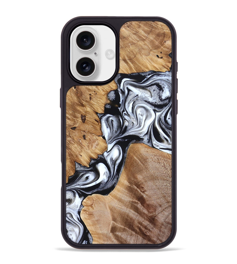 iPhone 16 Plus Wood Phone Case - Meagan (Black & White, 825195)