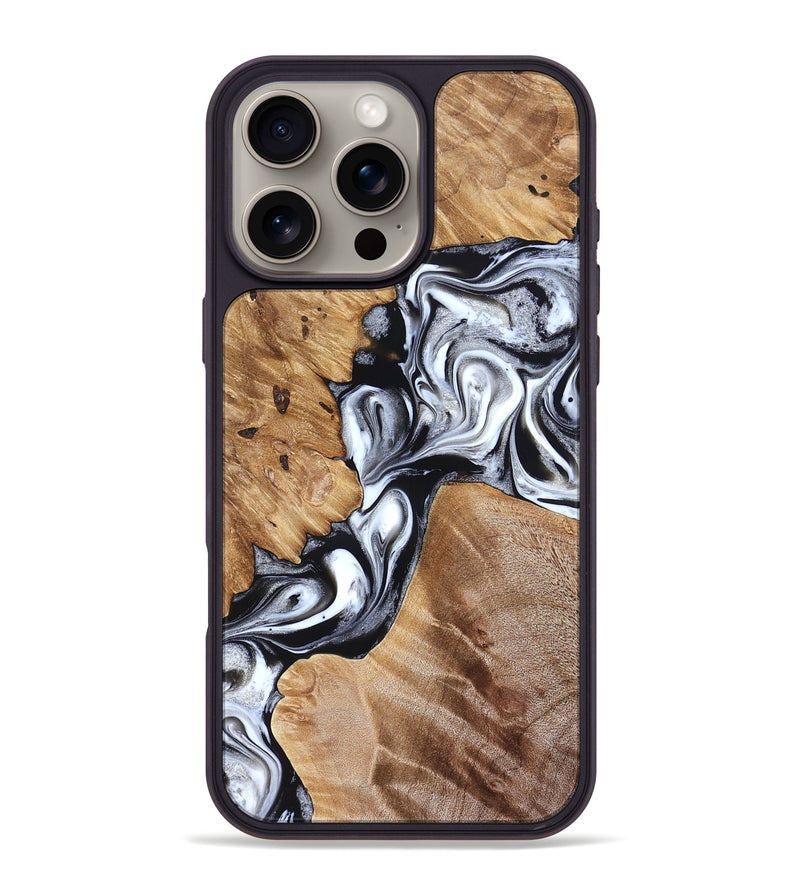 iPhone 16 Pro Max Wood Phone Case - Meagan (Black & White, 825195)