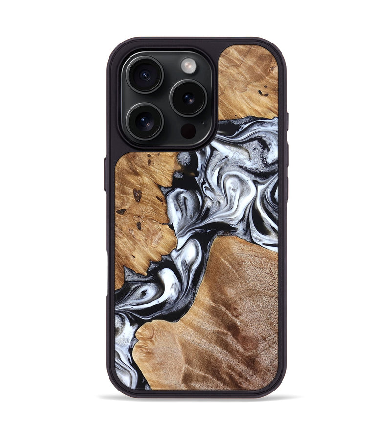 iPhone 16 Pro Wood Phone Case - Meagan (Black & White, 825195)
