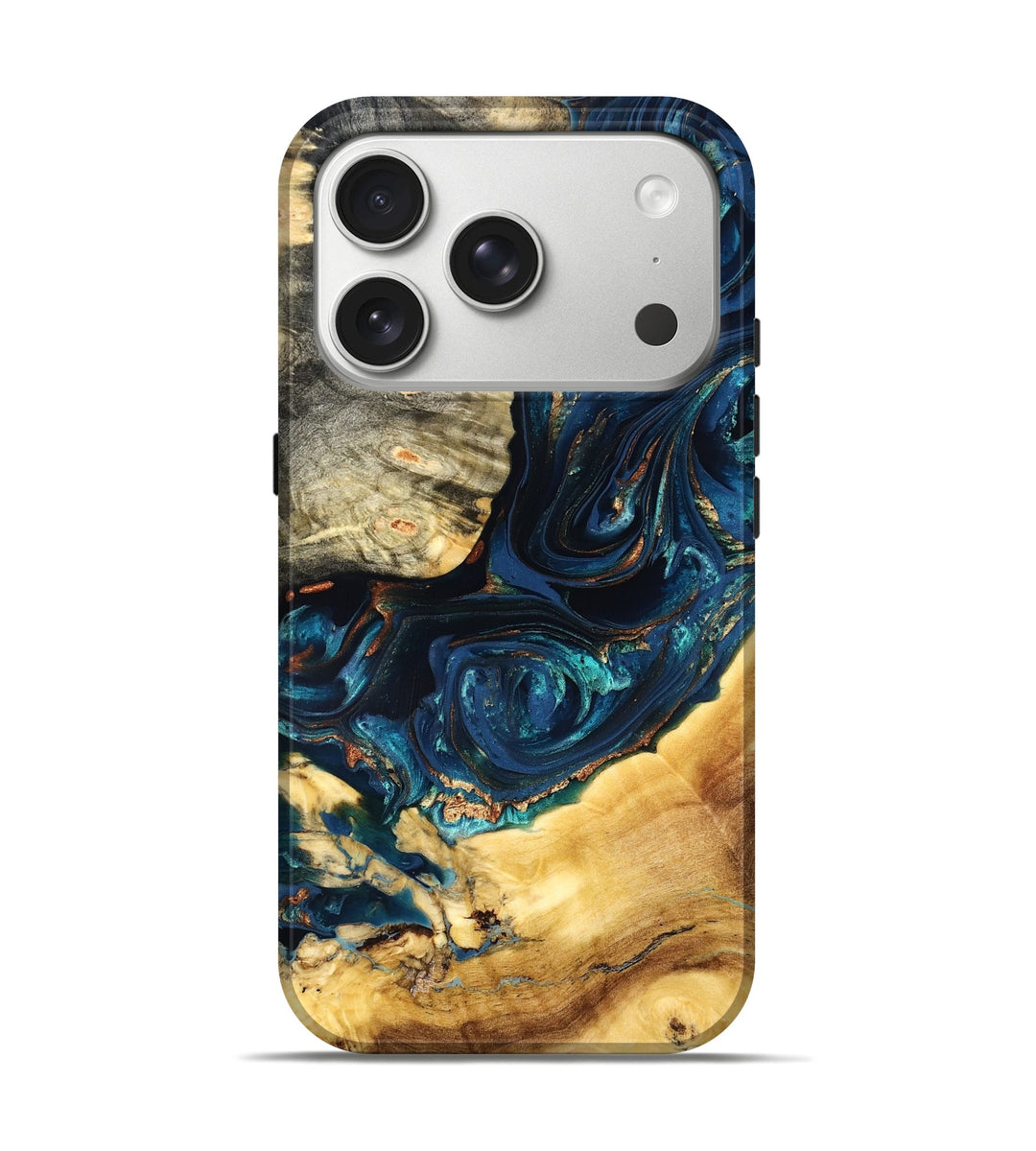 iPhone 17 Pro Wood Live Edge Phone Case - Kiara (Teal & Gold, 825200)