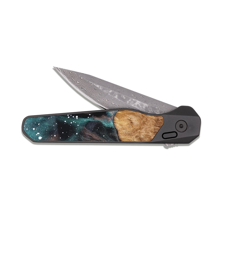 EDC Dark Damascus Wood Pocket Knife - Evalyn (Cosmos, 825227)