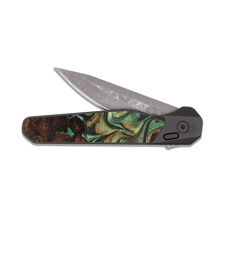 EDC Dark Damascus Wood Pocket Knife - Mary (Green, 825264)