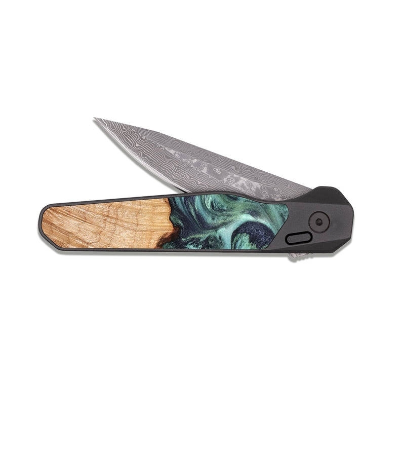 EDC Dark Damascus Wood Pocket Knife - Ari (Green, 825265)