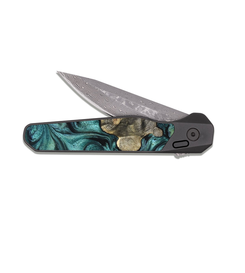 EDC Dark Damascus Wood Pocket Knife - Leda (Green, 825266)