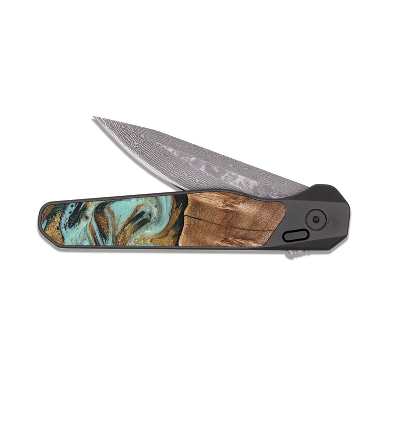 EDC Dark Damascus Wood Pocket Knife - Sydnee (Green, 825267)