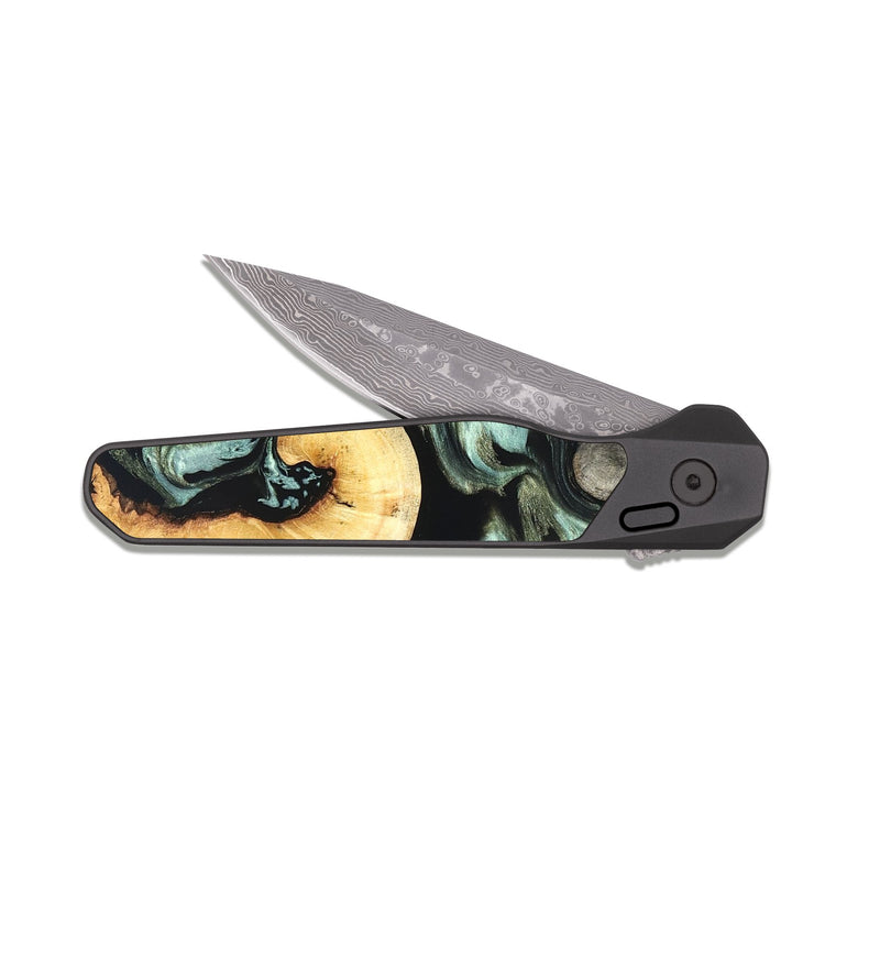 EDC Dark Damascus Wood Pocket Knife - Daisy (Green, 825269)