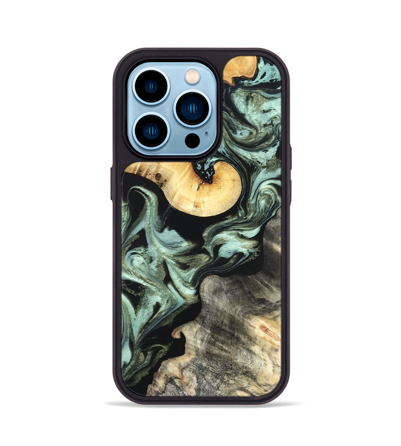 iPhone 14 Pro Wood Phone Case - Daisy (Green, 825269)