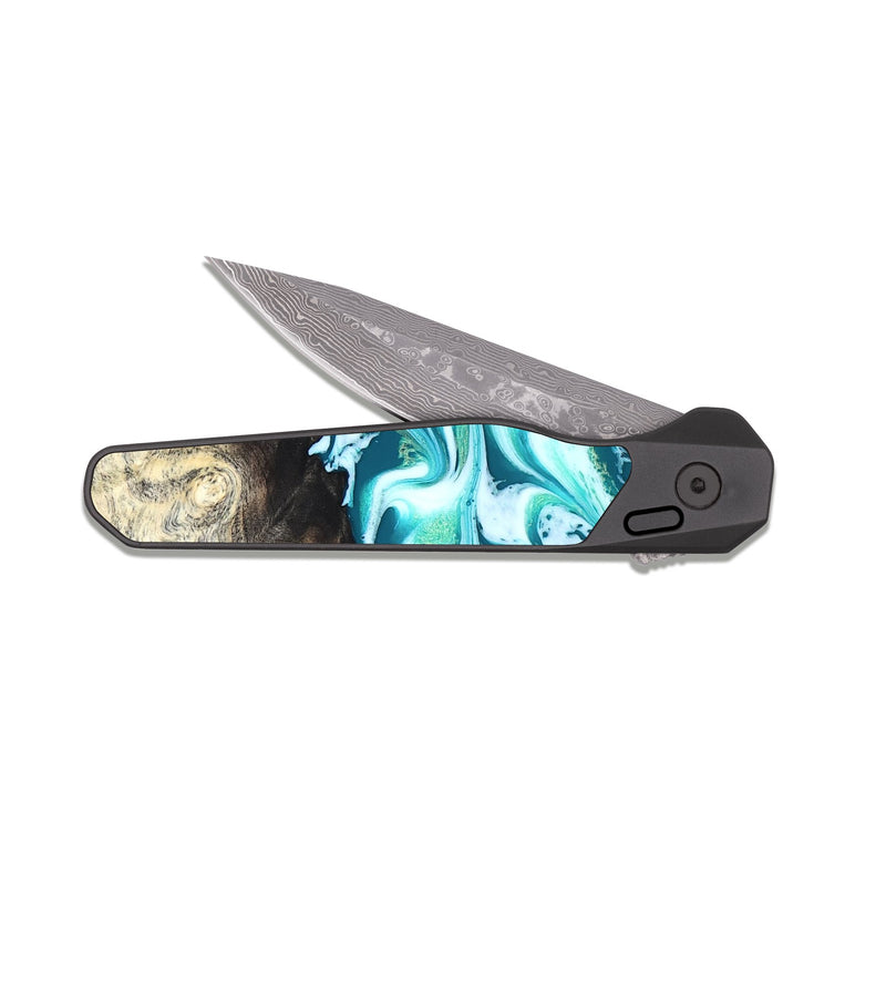 EDC Dark Damascus Wood Pocket Knife - Caleigh (Green, 825271)