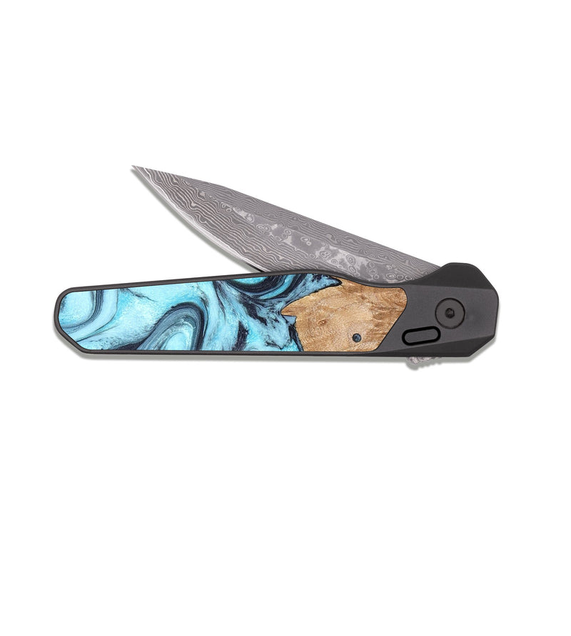EDC Dark Damascus Wood Pocket Knife - Adaline (Blue, 825273)