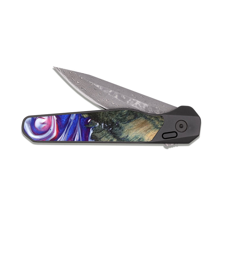 EDC Dark Damascus Wood Pocket Knife - Guido (Blue, 825276)