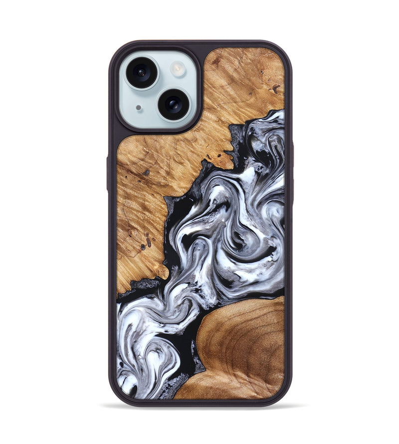 iPhone 15 Wood Phone Case - Jaslene (Black & White, 825279)