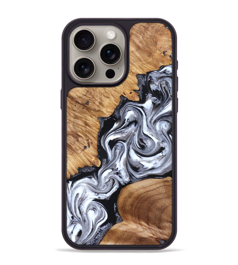iPhone 15 Pro Max Wood Phone Case - Jaslene (Black & White, 825279)