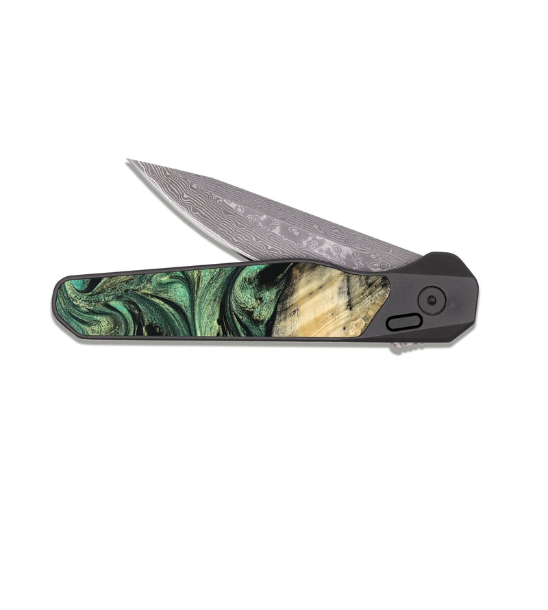EDC Dark Damascus Wood Pocket Knife - Mandy (Green, 825346)