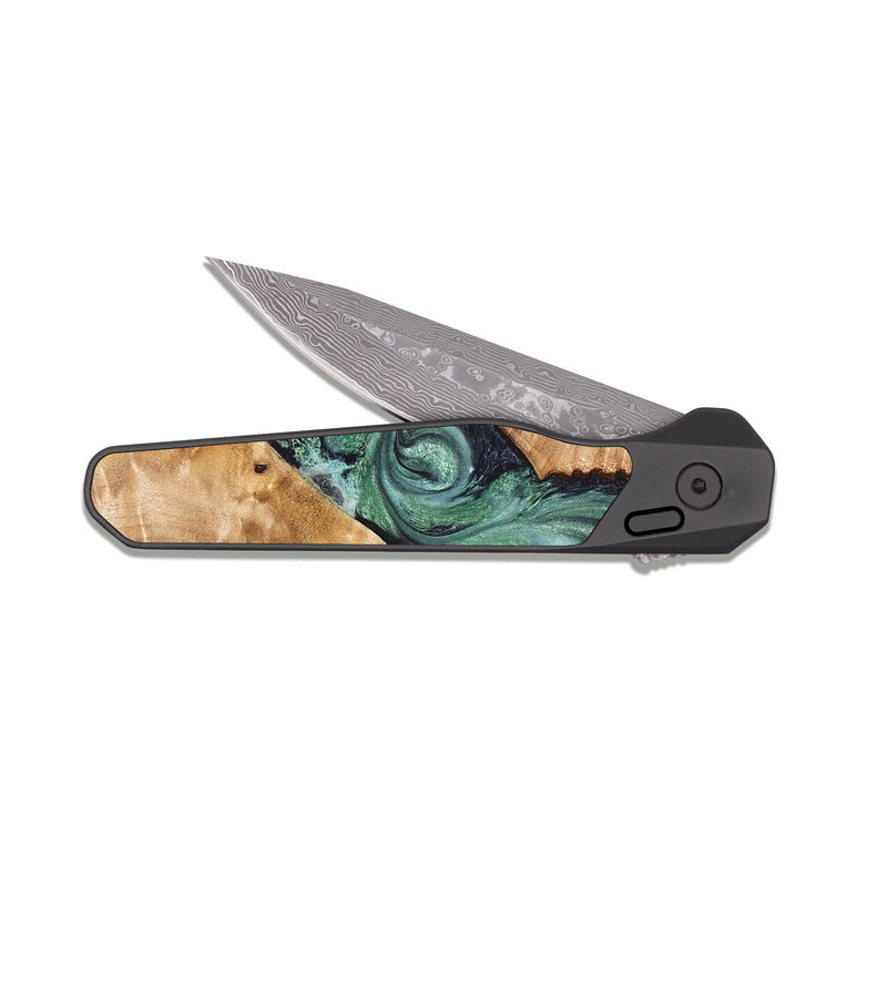 EDC Dark Damascus Wood Pocket Knife - Briella (Green, 825350)
