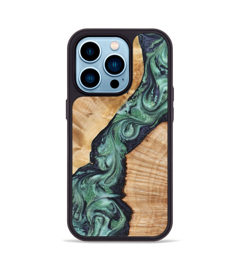 iPhone 14 Pro Wood Phone Case - Briella (Green, 825350)