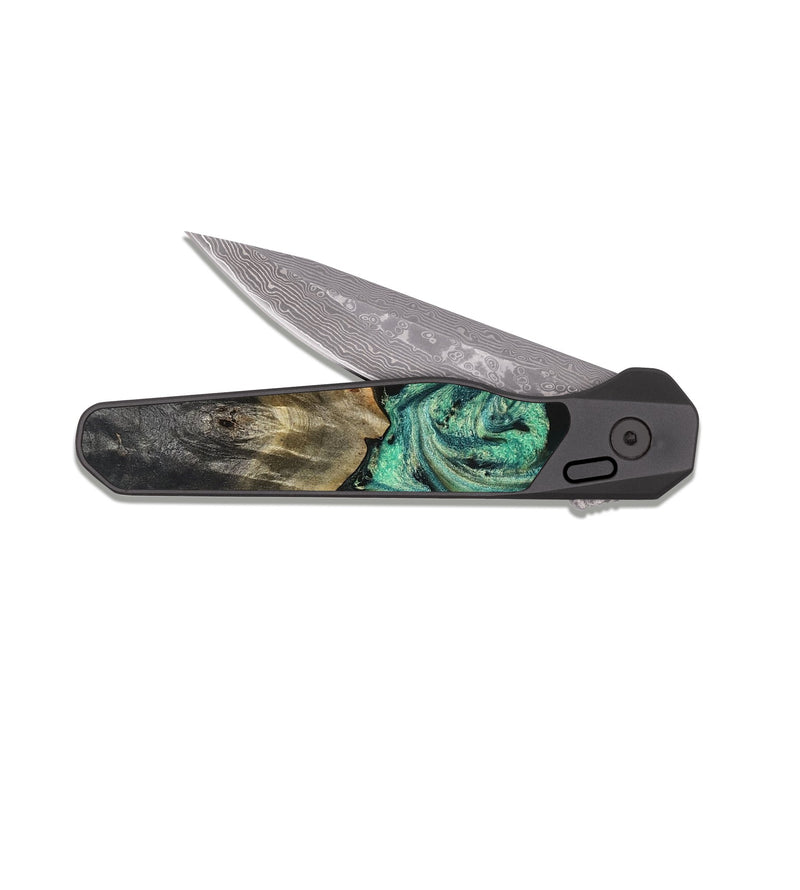 EDC Dark Damascus Wood Pocket Knife - Kale (Green, 825379)