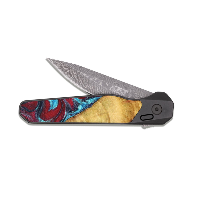 EDC Dark Damascus Wood Pocket Knife - Tre (Red, 825381)