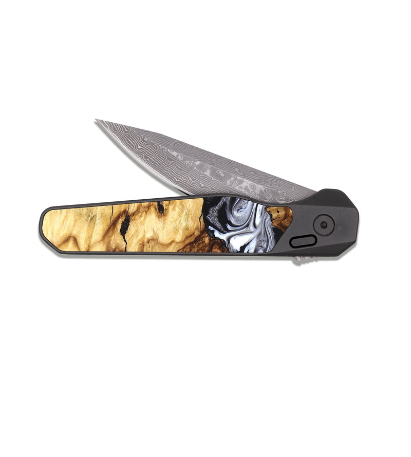 EDC Dark Damascus Wood Pocket Knife - Phil (Black & White, 825589)