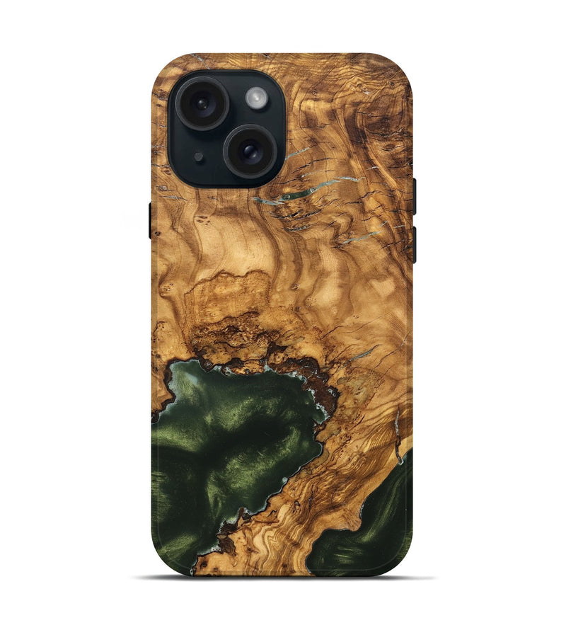 iPhone 15 Wood Live Edge Phone Case - Irving (Ancient Olive, 825604)