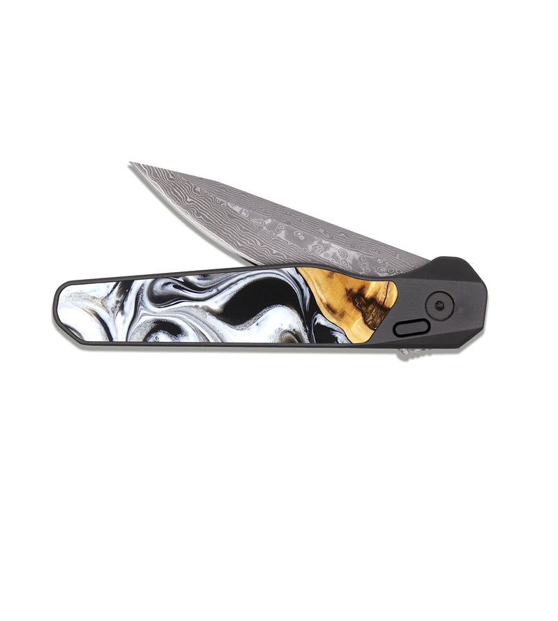 EDC Dark Damascus Wood Pocket Knife - Waylen (Black & White, 825843)