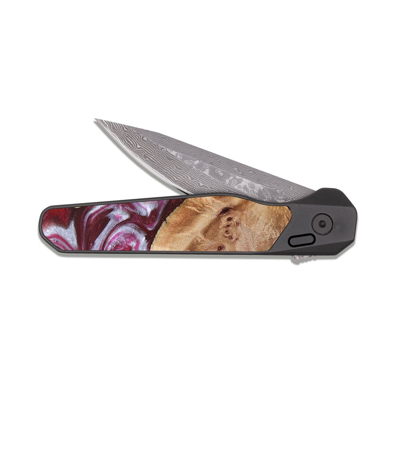 EDC Dark Damascus Wood Pocket Knife - Maia (Red, 825880)