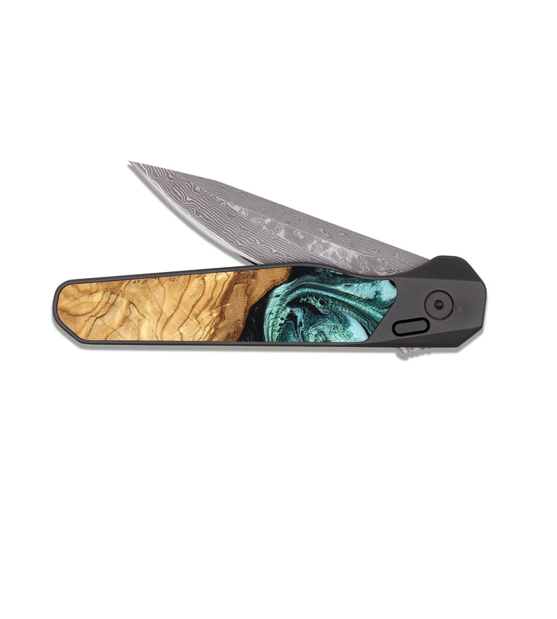 EDC Dark Damascus Wood Pocket Knife - Opal (Ancient Olive, 825920)