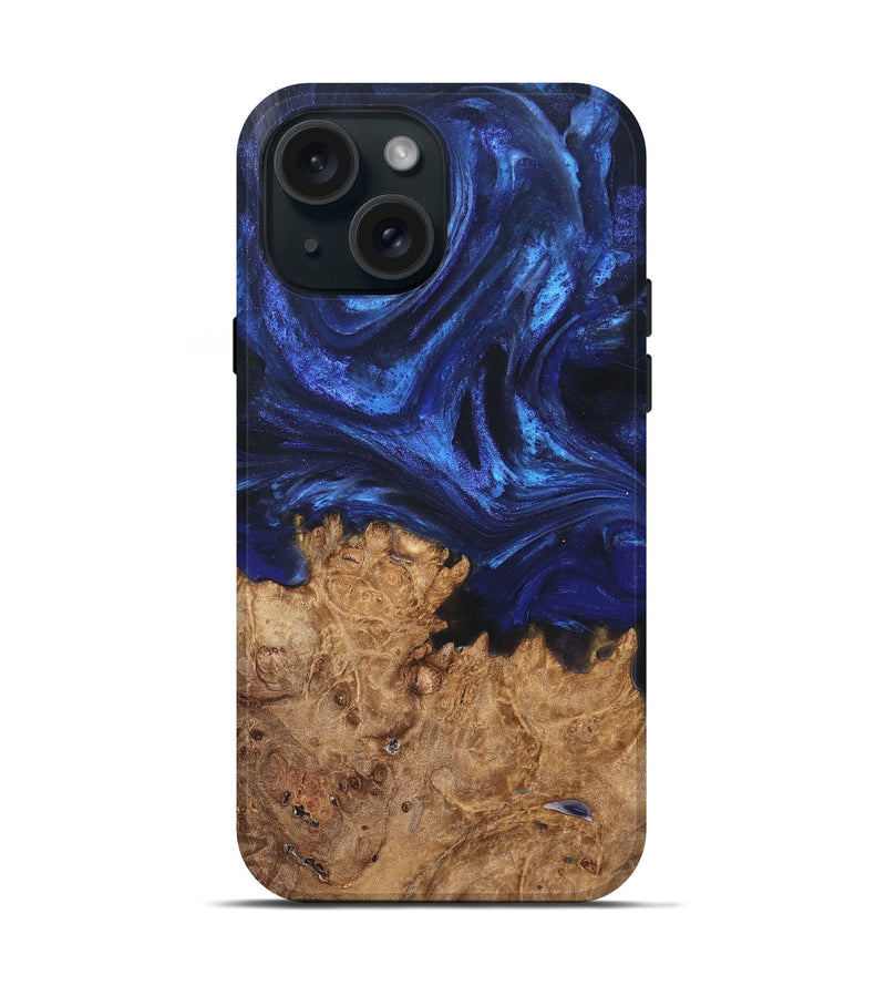 iPhone 15 Wood Live Edge Phone Case - Kim (Blue, 825940)