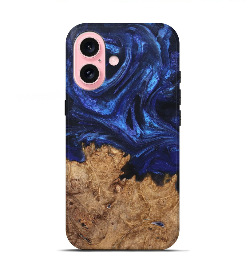 iPhone 16 Wood Live Edge Phone Case - Kim (Blue, 825940)