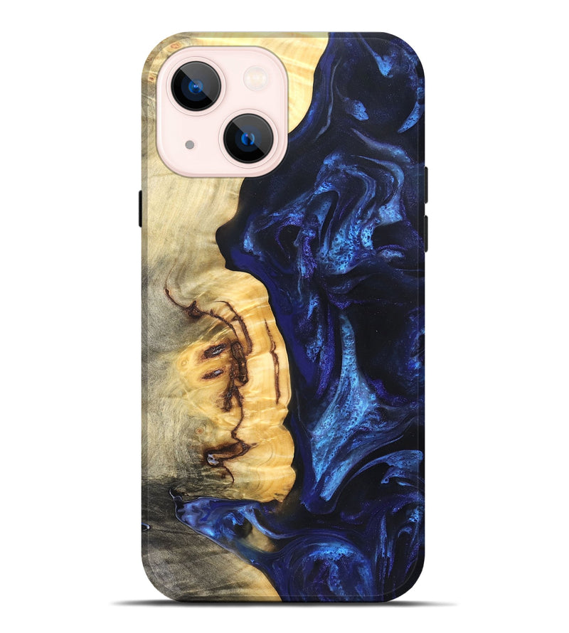 iPhone 14 Plus Wood Live Edge Phone Case - Cassie (Blue, 825941)