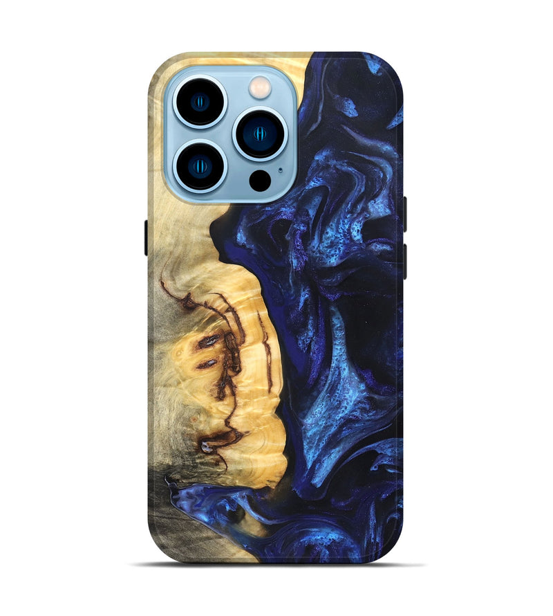 iPhone 14 Pro Wood Live Edge Phone Case - Cassie (Blue, 825941)