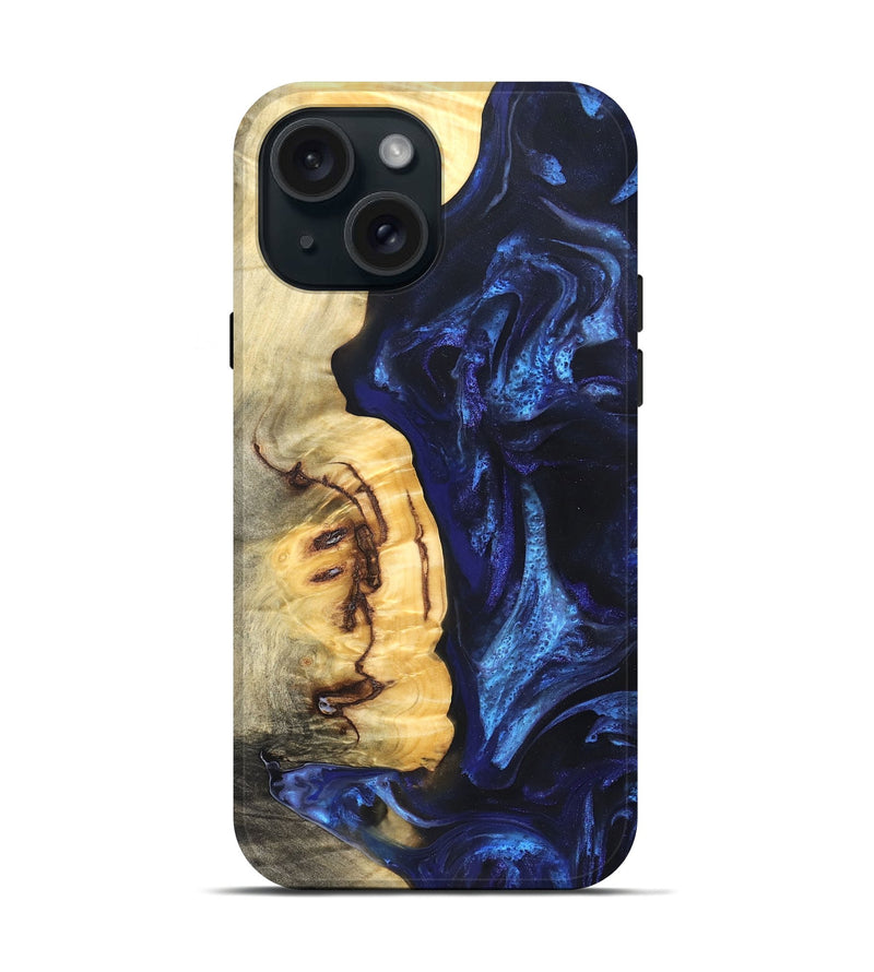 iPhone 15 Wood Live Edge Phone Case - Cassie (Blue, 825941)